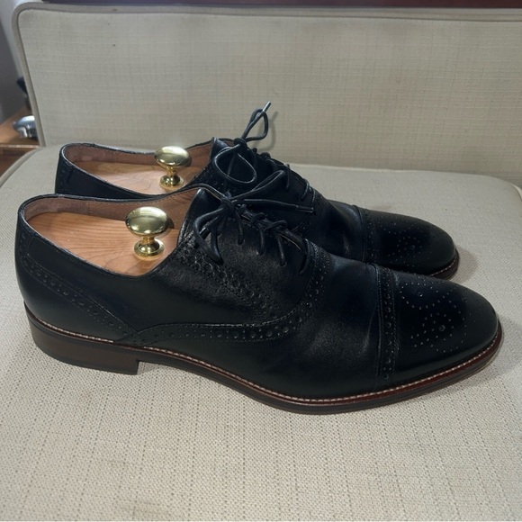 JOHNSTON & MURPHY CONARD CAP TOE MENS DRESS SHOES SZ 12M BLACK LEATHER main image 9